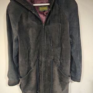 Gray and Brown Suede 90s Hooded Jacket